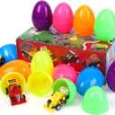 12 Pcs Easter Eggs Prefilled with Pull Back Cars for 3-6 Year Old Boys, Pull Back Construction Vehicle and Race Car for Easter Party Favors, Easter Basket Stuffers, Easter Egg Fillers,Easter Eggs Hunt