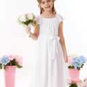 GRACE KARIN Girls Dress Formal Party Wedding Guest Pageant Dress for Teen Girls Ruffle Backless Maxi Sundress Size 6-14 (White)