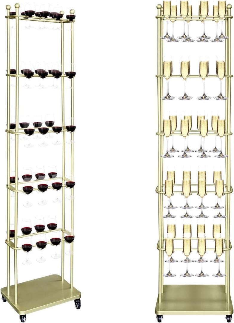 Champagne Wall Holder: 40 Glasses Wine Rack for Party or Bar, Metal Champagne Tower Stand with Storage Shelf, Display Cabinet for Wine Glasses