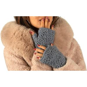 Tribe Azure Fair Trade Arm Warmers Women, Warm Winter 100% Wool Hand Knit Crochet gloves, wrist, Fingerless (Grey Floral)