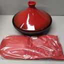 Uno Casa Tagine Pot - 3.65-Quart Moroccan Tajine with Enameled Cast Iron Base and Ceramic Cone-Shaped Lid, High-Quality Cookware- Red Double Oven Mitts Included