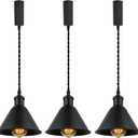Set of Three Adjusted Wire Length H-Type Track Hanging Light 3.9 Ft Twisted Cord E26 Base Industrial Design Black Metal Pendant Light Fixture for Loft Aisle Bar(No Bulb & Track)