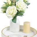 Round Decorative Tray for Coffee Table Decor, PU Leather Coffee Table Tray Golden Trim for Home Decor Living Room Dining Table, Perfume Trays Nightstand Organizer (White)