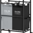 Tajsoon 2 Bag Laundry Sorter Cart, Laundry Hamper Sorter Basket with Heavy Duty Lockable Rolling Wheels for Clothes Storage, Black & Grey