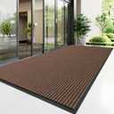 Front Door Mat, 4' x 3' Heavy Duty Indoor Outdoor Door Mat Entrance, Commercial Welcome Mats, Stain and Fade Resistant, Durable Rubber Backing, Low Profile Entry Mat for Patio, Brown Stripe