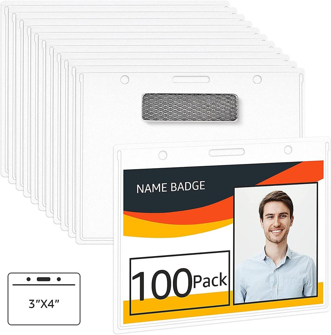 Amazon Basics Horizontal Magnetic Name Badge Holder - 100 Pack, Clear