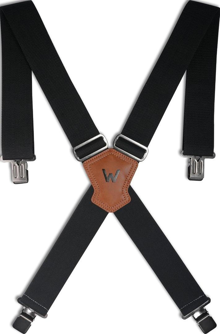 WELKINLAND 2Inch Wide Clip-On Work Suspenders, Heavy-Duty Work Suspenders Men, Big Tall Suspender For Seniors, Black Men Suspender For Jeans (Black), One Size