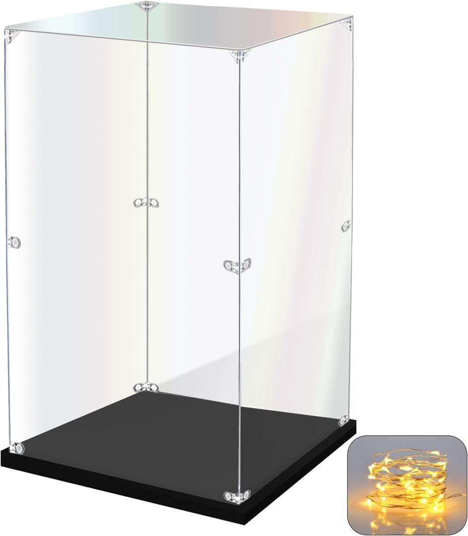 Acrylic Display Case for Collectibles Assemble Clear Acrylic Display Box for Lego Alternative Glass Case for Showcasing Figures Doll Toys Home Storage(8x8x14 inch, 20x20x35 cm)