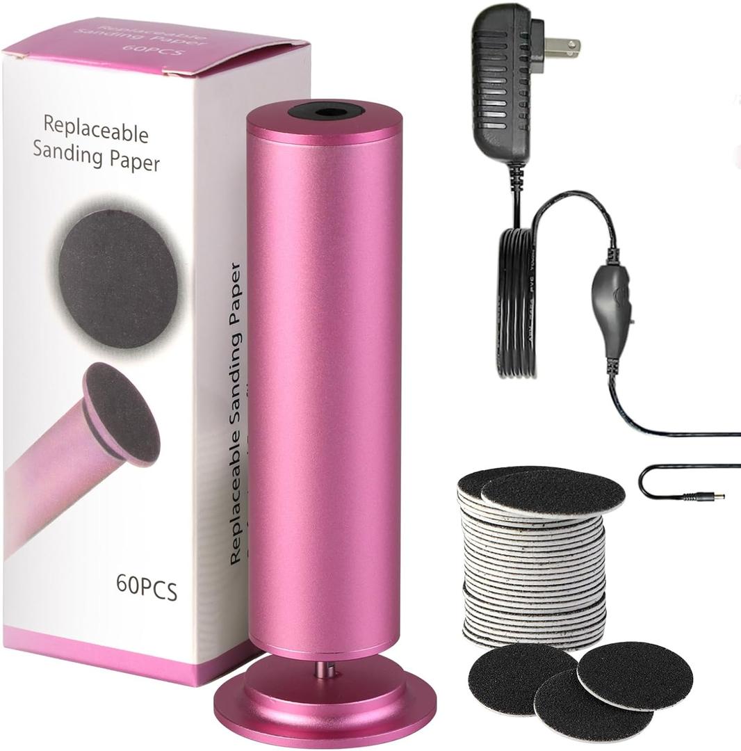 Dermave Electric Foot Callus Remover, Callus Remover for Feet, Foot File Grinder Tool with Speed Controller, Electric Callus Remover with 60pcs Replacement Sandpaper Disk for Women Men, Pink