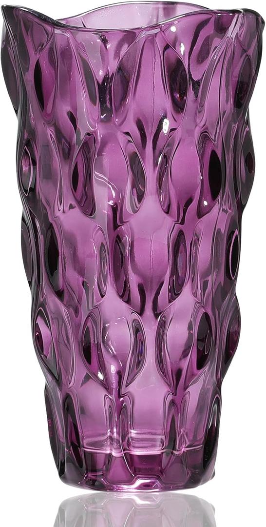 CEMABT 9.5inch 3.4 lb Glass Vases for Flowers Unbreakable Thickened Morden vase for Tables Centerpieces,Colorful,Vintage and Clear Rose Large Flower vases for Bouquet Unique GiftsPurple