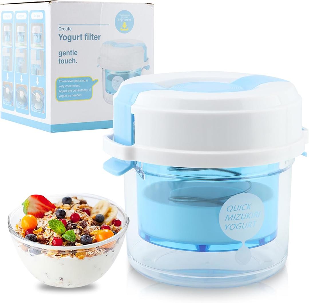 Greek Yogurt Strainer with Lid, 3-Level Adjustable Pressure & 225-Micron Ultra-Fine Mesh, ABS+PP Yogurt Maker for Thick Creamy Homemade Yogurt, Holds Up to 450g/1lb Yogurt (15x14x15cm)