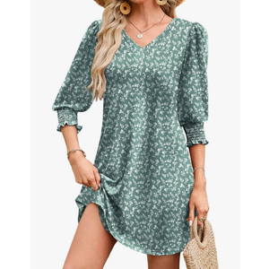 WIHOLL Women's Summer Dresses 3/4 Puff Sleeve Casual Sundress Dress with Pockets Beach Vacation 2025 Fashion M