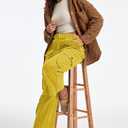 Cargo Pants for Women Low Rise Drawstring Waist 7 Pockets Hiking Work Wide Leg Pants with Zipper Button Closure (Small)