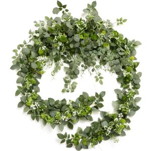 Ling's Moment 9FT Flower Garland for Backdrop Decorations - Wedding Arch Flowers, Eucalyptus & Rose, Artificial Floral Garland for Mantle - Sweetheart Table Decor for Beach Reception, Green