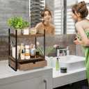 2-Tier Bathroom Organizer Countertop with Drawer, Wood Counter Shelf for Storage, Vanity Tray for Organization and Decor, Countertop Organizer for Bathroom, Kitchen, Office (Dark Brown)