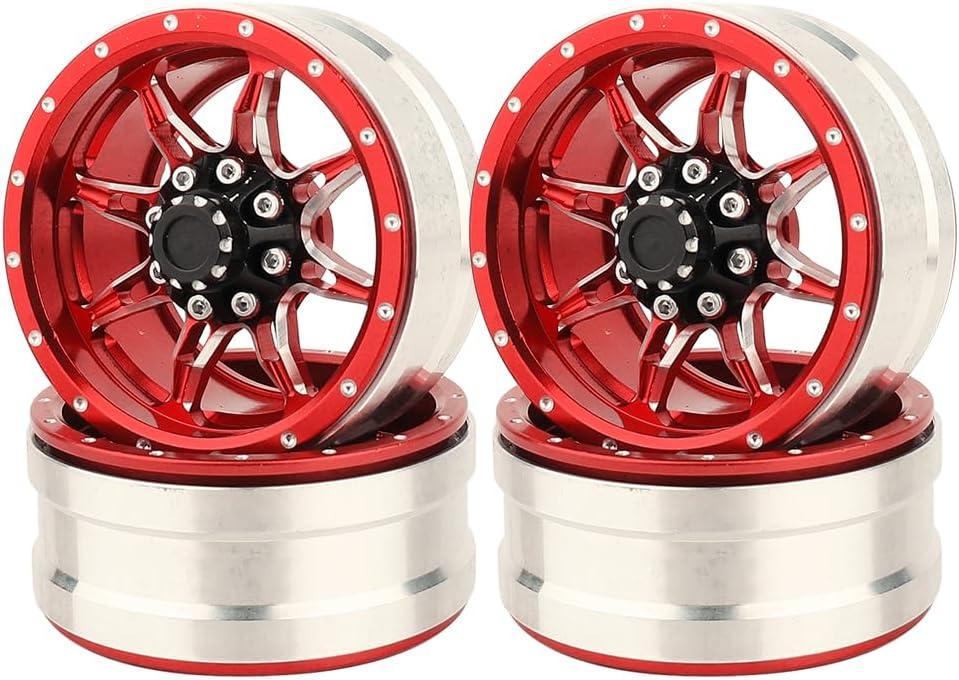 1.9 inch Metal Beadlock Wheel Rims Hubs for Axial SCX10 I II III 90046 SCX10 PRO Capra TRX4 RC4WD D90 1/10 RC Rock Car Crawler Upgrade Part (red)