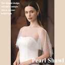 Pearl Shawl Wrap Shrug Bridal Cape Sheer Tulle White Black Elegant Wedding Cape Dress Cover Up for Women Girls (White)