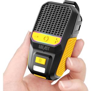 GBEAST Wearable Bluetooth Speaker, Clip-On Mini Portable Speakers All Day Playtime Waterproof Built-in Mic for Hands-Free Music/Calls Bluetooth Speaker with RGB/Flashlight for Jobsite/Outdoor/Golf (Yellow)