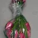 FOUSUKA Artificial Tulips Fake Flowers Outdoor UV Resistant 4 Bundles 40 Heads Silk Tulip Faux Plastic Greenery Plants Flower for Home Outside Garden Porch Window Planters Decor (Rose Red)