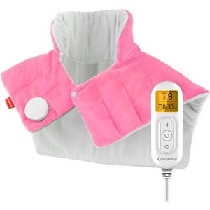 Comfytemp Heating Pad for Neck and Shoulders and Back, 2.6lb Weighted Electric Heat Pad FSA Eligible, Large HSA Heated Wrap, 9 Heat Settings & 11 Timer, Birthday Gifts for Women Men Mom Dad, Pink