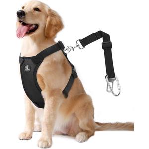 VavoPaw Dog Seat Belt, Safety Vest Dog Car Harness with Adjustable Buckle Dog Seat Belt for Vehicle Nylon Pet Safety Seat Belts Heavy Duty(L, Black) (L (Chest: 22-32.3", Neck: 16.9-26"))