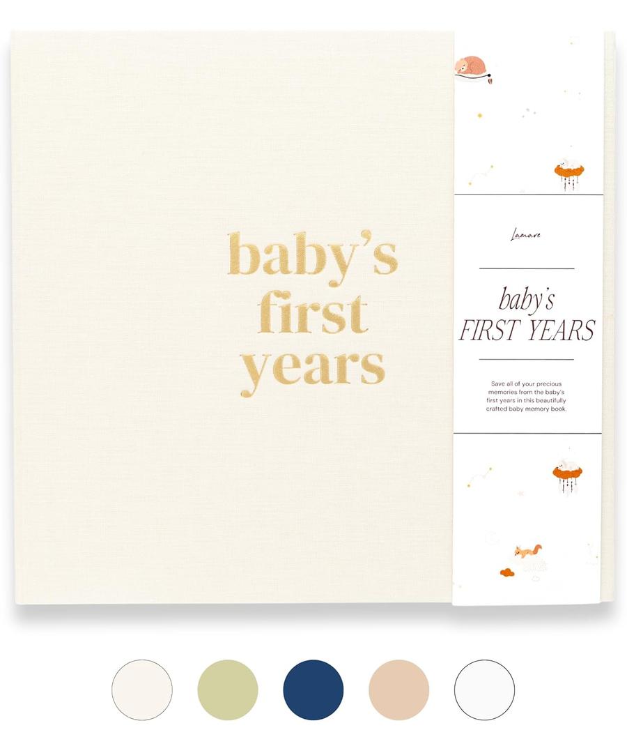 Lamare Baby First Year Book  Baby Memory Book for Girls & Boys - Baby Milestone Book from Pregnancy to Childhood  Cute Baby Book Keepsake Gift (White)