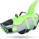 Queenmore Dog Life Jacket Ripstop Shark Dog Safety Vest Adjustable Preserver with High Buoyancy and Durable Rescue Handle for Large Dogs, Green Shark Large