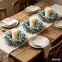 6 Pcs Small Blue Daisy Flower Candle Rings Wreaths Mini Pillar Candle Holder Wreath with White Floral Eucalyptus Leaves Lavender Artificial Spring Grains Wreath for Home Kitchen Table Cnterpieces