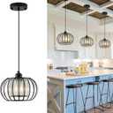 Black Pendant Light Fixture, Farmhouse Hanging Lights with Crystal, Adjustable Mini Kitchen Pendant Light, Modern Industrial Metal Wire Caged Hanging Pendant Lamp for Living Room, Bedroom