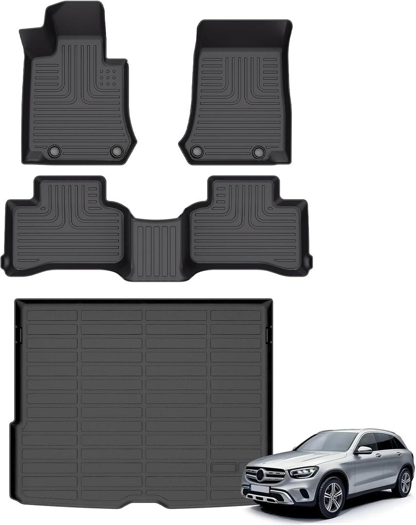 Floor Mats & Cargo Liner for 2016-2022 Mercedes Benz GLCGLC 250GLC 300GLC 350e (Not for Coupe) All Weather Automotive TPE Liners Set Anti-Slip Waterproof Floor Liners Accessories - Black