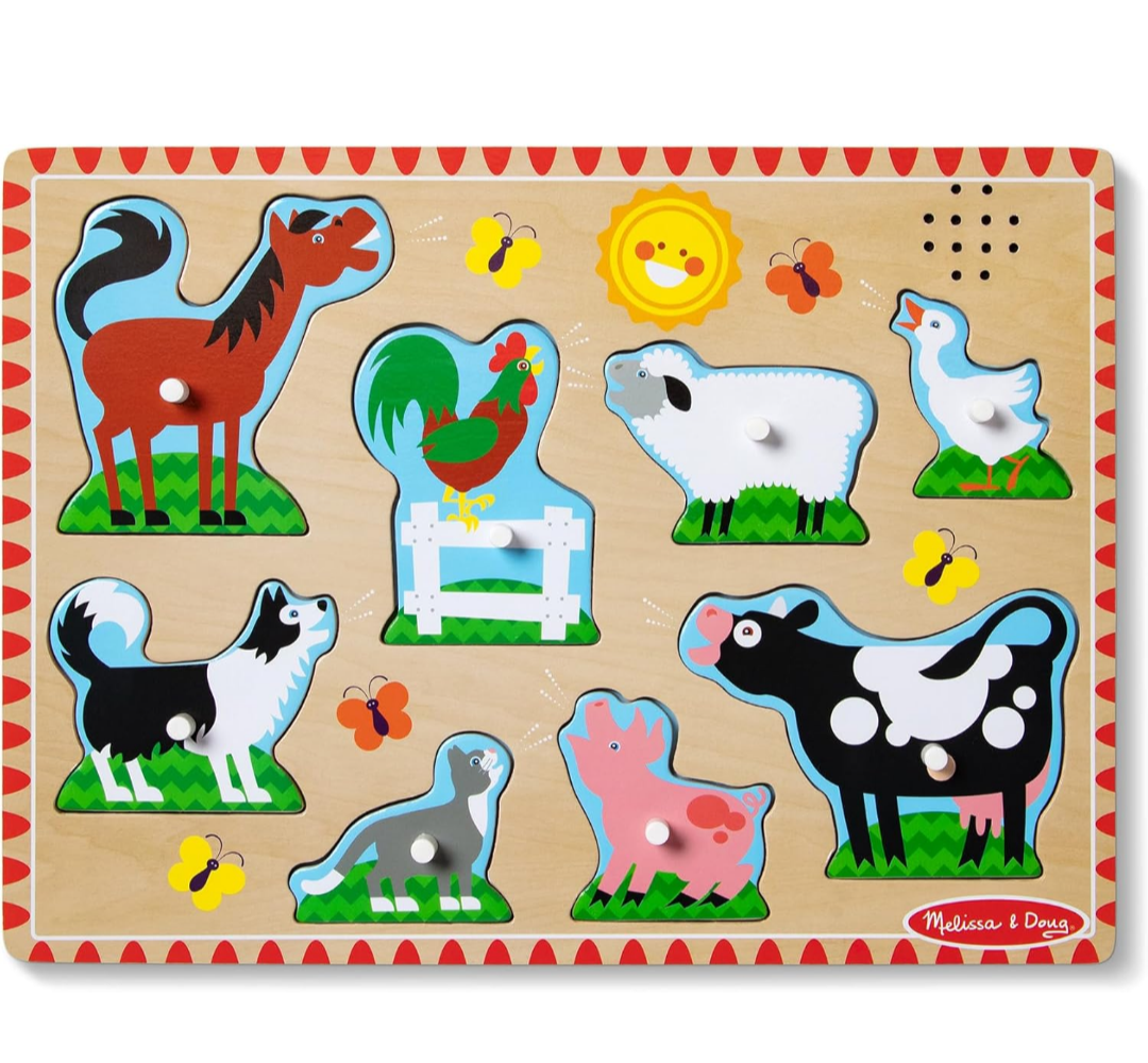 Melissa & Doug Farm Animals Sound Puzzle - Wooden Peg Puzzle with Sound Effects (8 pcs), Pack of 2