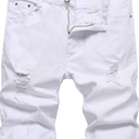 GUNLIRE Men's Summer Ripped Distressed Slim Fit Knee Length Washed Denim Jeans Shorts 38