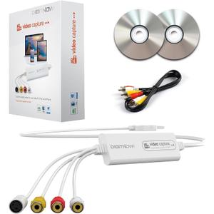 VHS TO Digital Converter, USB Video Capture Card, Video Capture Device, RCA TO USB Converter,Convert VHS VCR Hi8 Mini DV to Digital/DVD,For Tape Player Camcorder Camera PC TV,Windows Mac OS Compatible, White