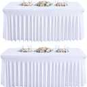 Besutolife 6ft White Tablecloth Rectangle Spandex Tablecloth 2PCS Banquet Table Skirts for Rectangle Tables Parties Wedding Dining Table