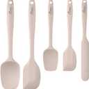 HOTEC High Heat Resistant Food Grade Silicone Rubber Spatula Set BPA Free for Baking, Cooking, and Mixing Non Stick Dishwasher Safe Set of 5, Khaki