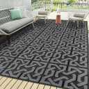 SAND MINE Reversible Mats, Plastic Straw Rug, Modern Area Rug, Large Floor Mat Rug for Outdoors, RV, Patio, Backyard, Deck, Picnic, Beach, Trailer, Camping (9' x 12', Black & Grey)