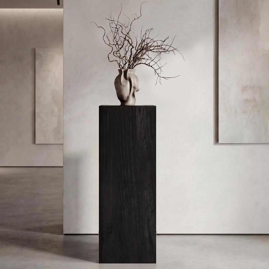 Cinnvoice Wood Cube Display Pedestal Stand 12 x 12 x 40 Inch Black Rustic Sculpture Riser Portable Indoor Plant Stand Mini Table for Sculpture Plant Gallery Pedestal Store Home Party Event Decor