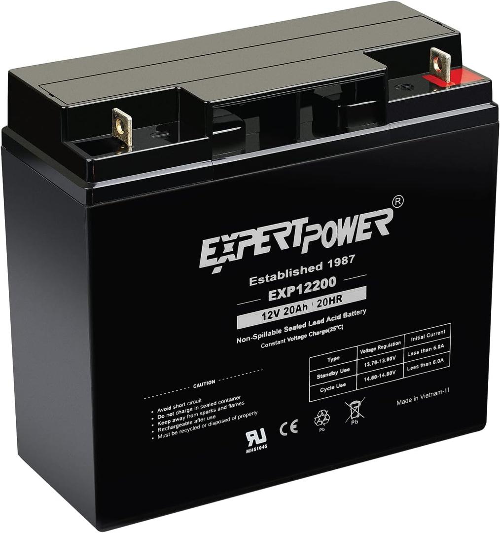 ExpertPower EXP12200 12V 20Ah - SLA Rechargeable 12V Battery for Ride on Toys, UPS, Lawn Mower, Generator, Medical Devices, Wheelchair, Mobility Scooter Battery Replacement 12 Volt AGM