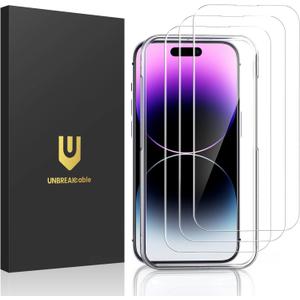 UNBREAKcable 3-Pack Screen Protector for iPhone 14 Pro Max, Double Shatterproof Tempered Glass [Easy Installation Frame] [9H Hardness] [99.99% HD Clear] [Case Friendly] for iPhone 6.7 inch
