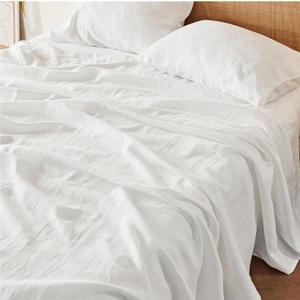 Bedsure Linen Sheets - Queen Size Bed, Blend from Linen Cotton Bedsheets, Breathable Cotton Bedsheets, Gifts for All Seasons, 4 Pieces, Pure White