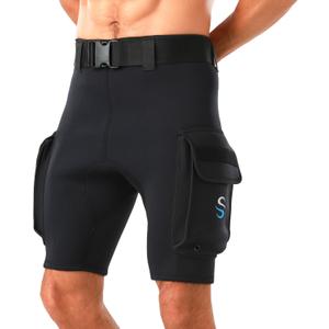 Wetsuit Shorts Pants Mens 3mm Neoprene Scuba Diving Shorts with Pockets Quick Release Buckle Adjustable Waist Belt Dropship Hybrid Cargo Shorts (Large, black)