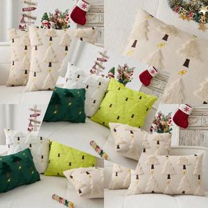 Kevin Textile Christmas Tree Pillow Covers 18x18 Inch Set Of 2 Twinkle Golden Star Embroidery Soft Plush Faux Fur Throw Pillowcases For Couch Sofa Holiday Festivals Winter Xmas Gift Beige