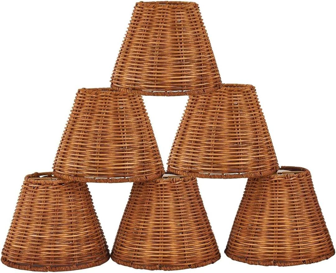 Chandelier Shades Set of 6, Small Lamp Shades Clip On Bulb 3" Top x 6" Bottom x 5" Slant Height, Rattan lamp shade mini Chandelier Lamp Shades, Sconce Shades, Replacement Lampshades (6 Packs)