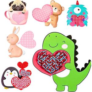 Valentines Day Gifts for Kids-24 Sets Valentines Day Crafts for Kids Lacing Cards,Sewing Pattern Cards in 6 Love Animals with 72 Colorful Laces,Exchange Valentine's Day Cards for Kids
