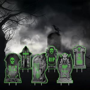 TeqHome Halloween Outdoor Yard Sign Decorations, 6Pcs Tombstone Lawn Sign with 6pcs Stakes, Halloween Yard Stakes for Horror Theme Party Halloween Decor (Tombstone)