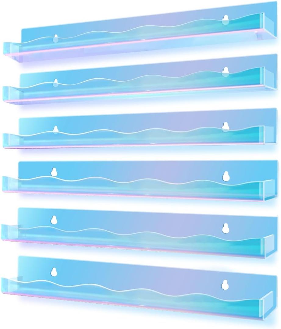 15" Nail Polish Rack Wall Mounted Floating Shelves Acrylic Paints Gel Polish Organizer and Storage with End Caps for Kid Room, Books, Nail Techs, Art Lovers, Great Display Salons, Rainbow