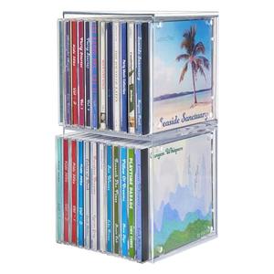 STORi Stackable Clear Plastic CD Organizers (2 Pack) Cube Jewel Case Holders Perfect for Theatre Room | Holds up to 12 CD Cases per Organizer | Made in USA