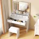 COMHOMA Makeup Vanity Desk with Mirror and Lights, Vanity Table and Chair Set with 5 Drawers and Charging Station, Bedroom Dresser LED Mirror Stepless Dimmable & 3 Color Modes Adjustable, White, Small