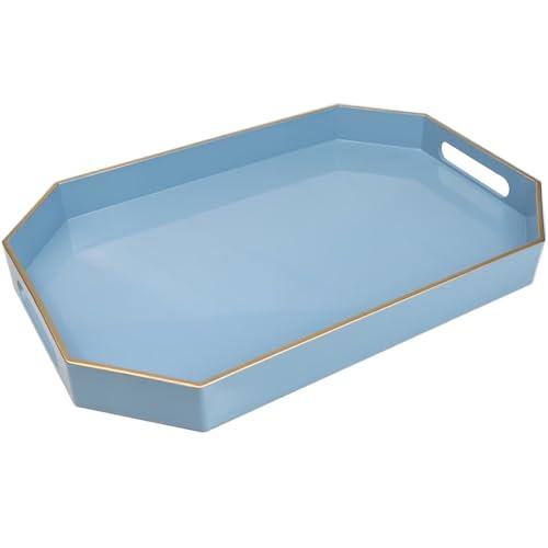 Spsyrine Blue Plastic Serving Tray for Ottoman, Coffee Table, Octagon Decorative Tray for Entertaining, Outdoor, Living Room, Home Decor