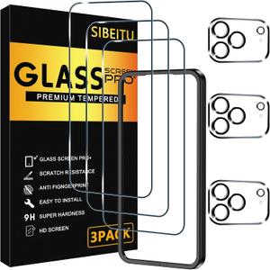 SIBEITU 3 Pack Screen Protector for iPhone 17 Pro Max with 3 Pack Camera Lens Tempered Glass Protector + Installation Frame, 6.9 Inch HD Clear Glass Film 9H Hardness Scratch Resistent, Case Friendly